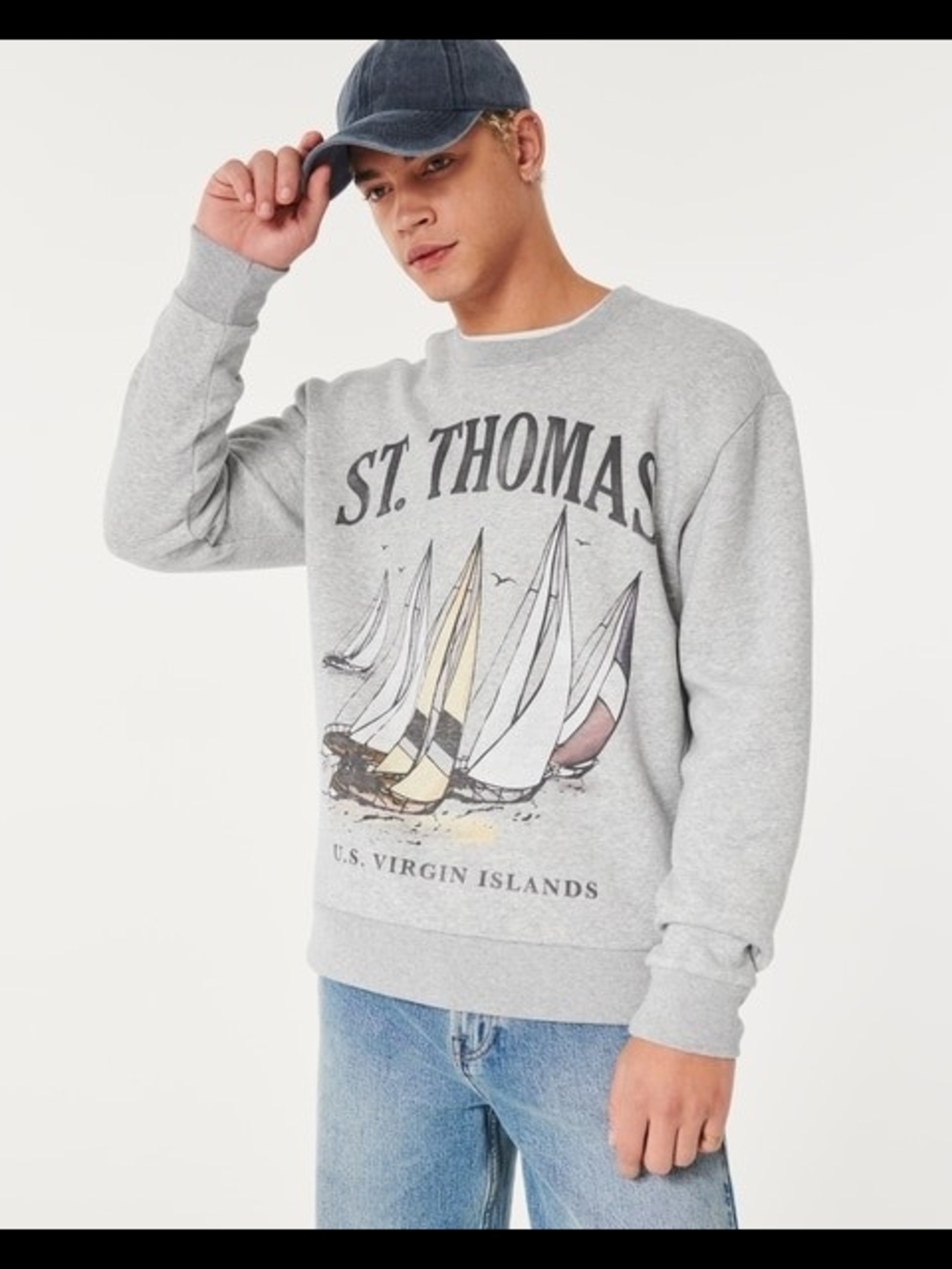 Hollister Light Gray St. Thomas Graphic Crewneck Sweatshirt